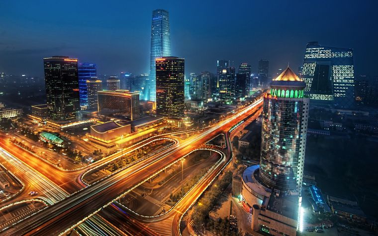 cityscapes, night, China, Beijing, long exposure - desktop wallpaper