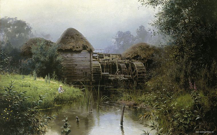 paintings, landscapes, streams, artwork, mills, Vasily Polenov - desktop wallpaper