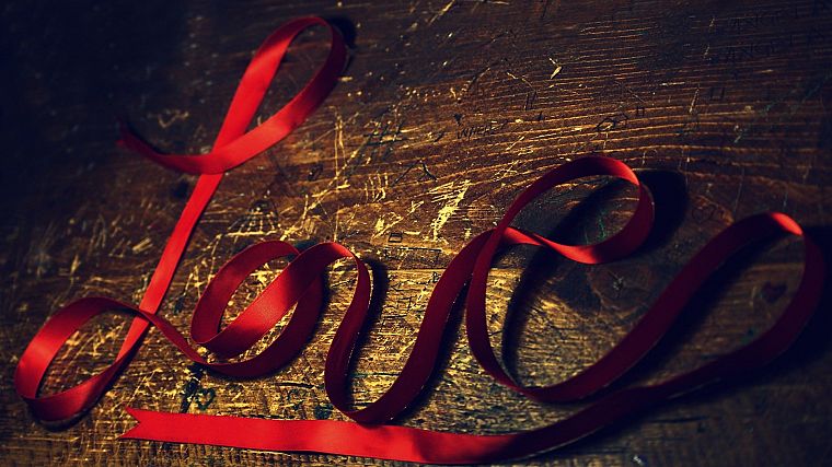 love, red, wood, tie, ribbons, tables - desktop wallpaper