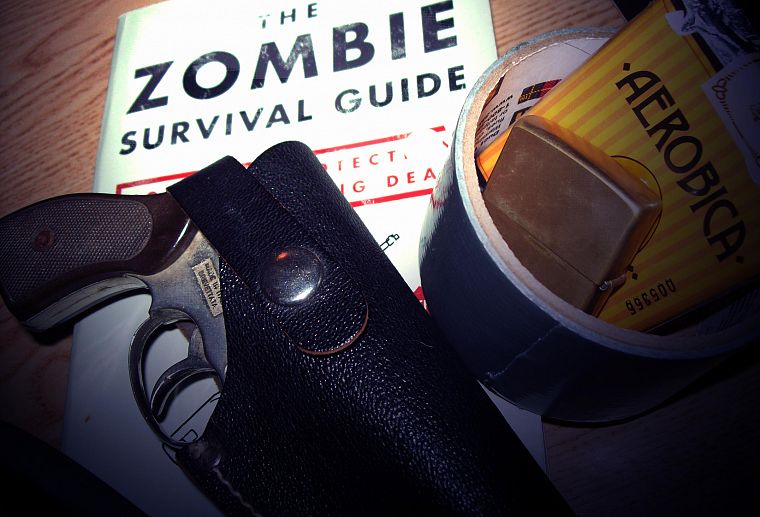 guns, weapons, books, zombie survival sheet - desktop wallpaper