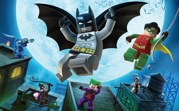 Batman, Robin, video games, The Joker, Catwoman, rooftops, Two-Face, bats, Mr. Freeze, Legos - desktop wallpaper
