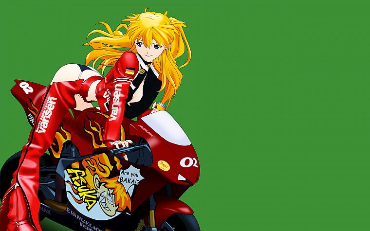 red, Asuka Langley Soryu, motorbikes, simple background - desktop wallpaper