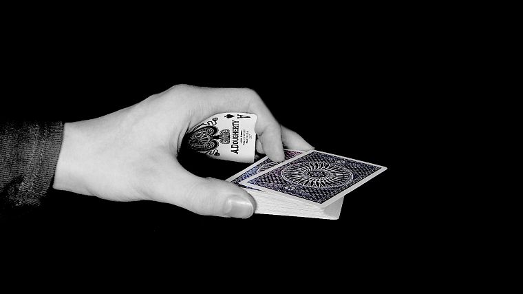 cards, palm, poker, monochrome, playing cards, ace of spades, greyscale, black background - desktop wallpaper