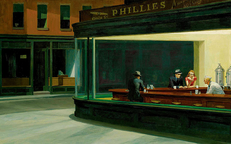 paintings, Edward Hopper, artwork, Nighthawks At The Diner - desktop wallpaper
