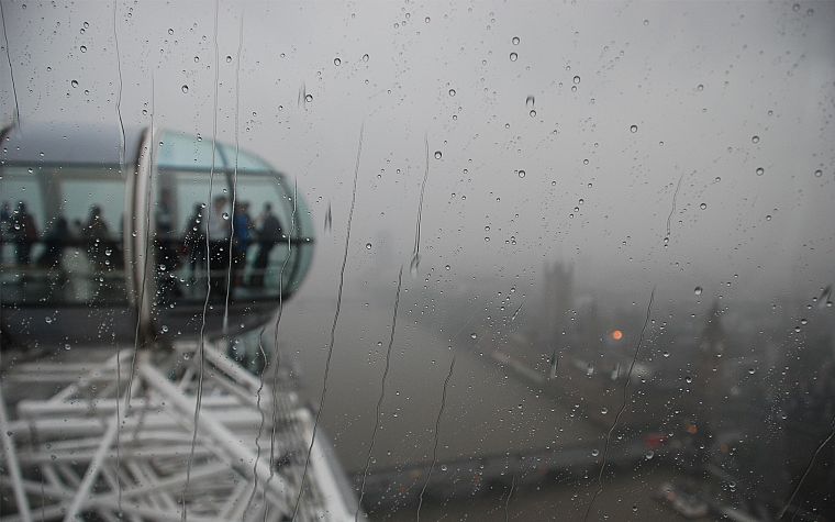 cityscapes, rain, London, fog, London Eye, rain on glass - desktop wallpaper