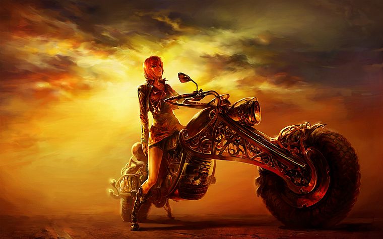women, artwork, motorbikes - desktop wallpaper
