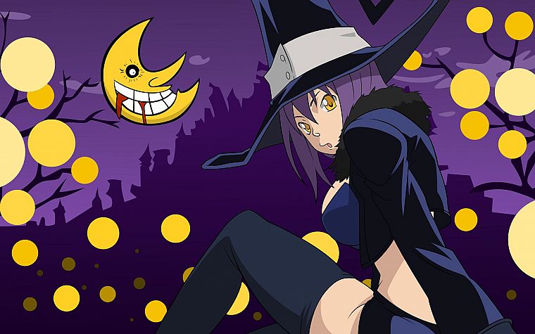 Soul Eater, witch, Blair, Moon, cartoonish, anime girls - desktop wallpaper