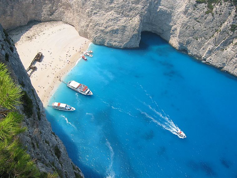 ships, islands, Greece, Zakynthos, cove, sea - desktop wallpaper