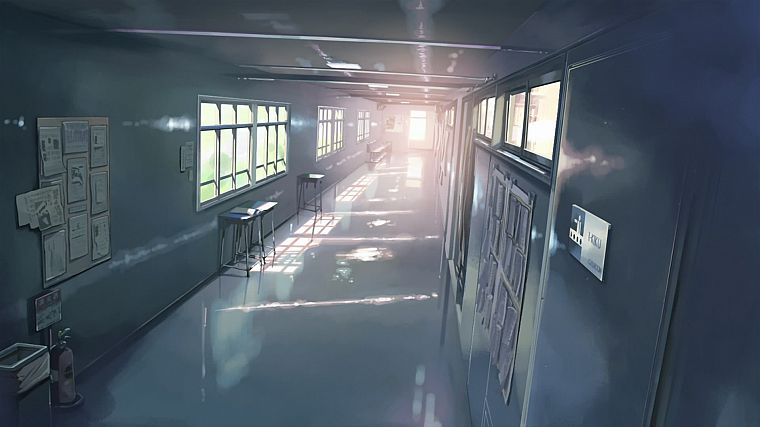 school, Makoto Shinkai, hallway, 5 Centimeters Per Second, artwork - desktop wallpaper