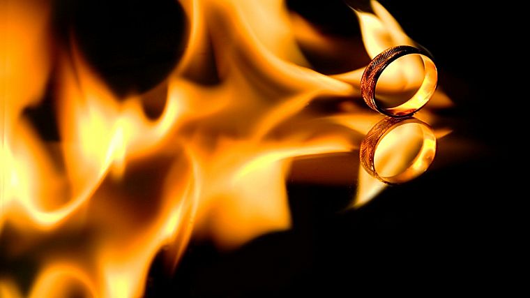 flames, fire, rings, black background - desktop wallpaper