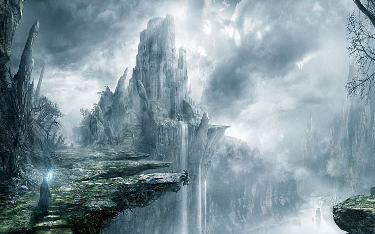 fantasy, castles, artwork, waterfalls - desktop wallpaper
