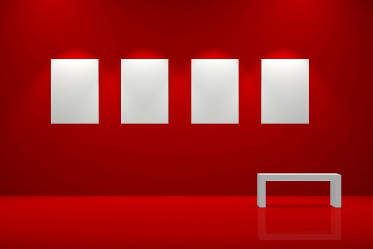 red, wall, room, frames - desktop wallpaper