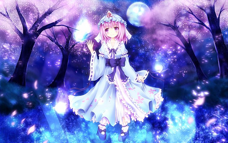 Touhou, cherry blossoms, dress, Saigyouji Yuyuko, Japanese clothes, games - desktop wallpaper