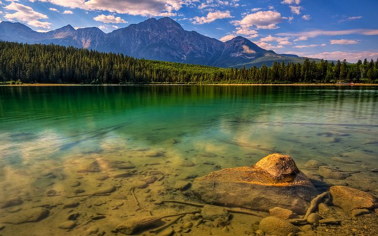 water, mountains, clouds, landscapes, nature, trees, forests, skyscapes - desktop wallpaper