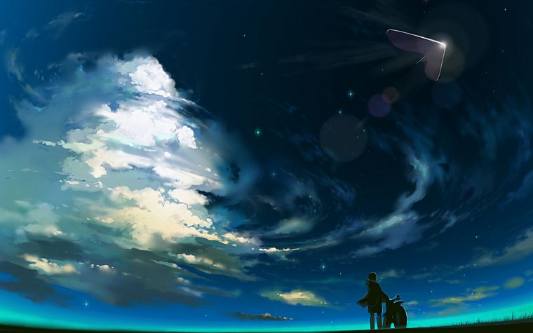 clouds, scenic, UFO, artwork, original characters - desktop wallpaper