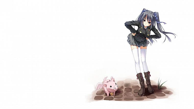 thigh highs, twintails, pigs, simple background, anime girls - desktop wallpaper