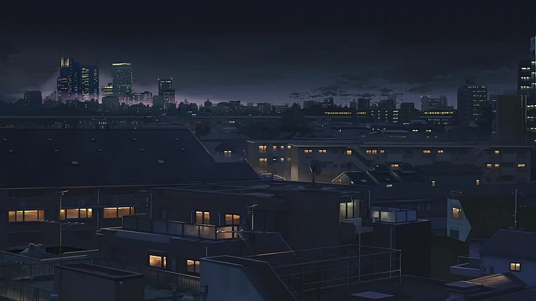 cityscapes, night, buildings, Makoto Shinkai, 5 Centimeters Per Second, anime, cities - desktop wallpaper