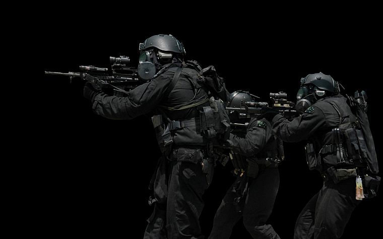 rifles, soldiers, black, guns, gear, helmet, SWAT, gas masks, Commando, Australian Military - desktop wallpaper
