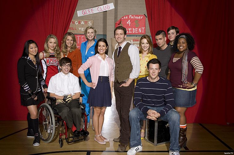 Glee, Dianna Agron, Lea Michele, Cory Monteith - desktop wallpaper
