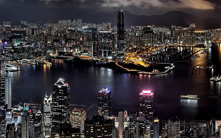 cityscapes, night, buildings, Hong Kong, cities - desktop wallpaper