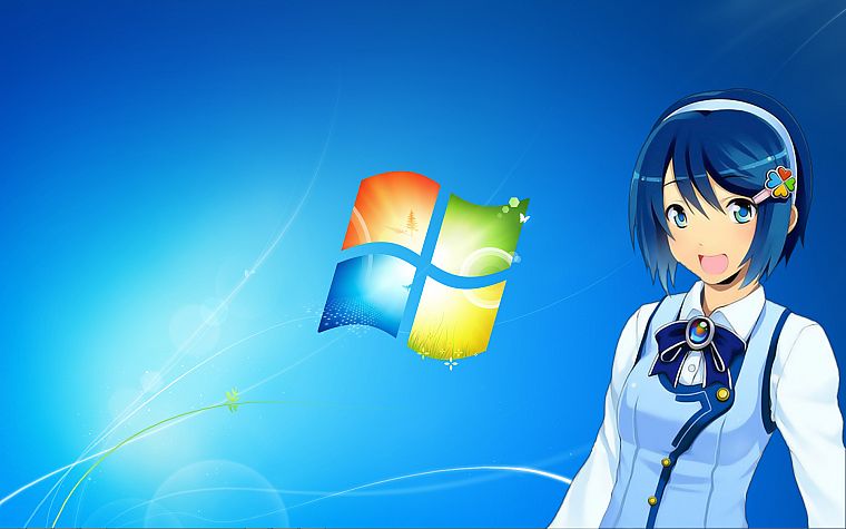 Windows 7, Madobe Nanami, Microsoft Windows, logos, OS-tan - desktop wallpaper