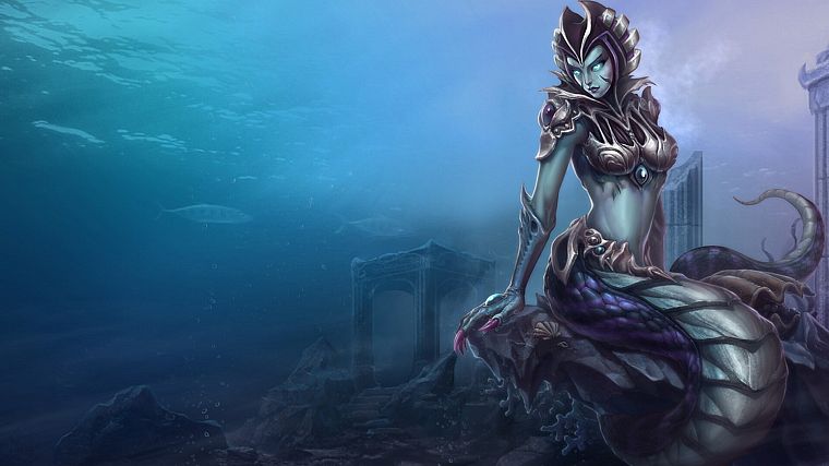 League of Legends, fantasy art, naga, mermaids, monster girls, Cassiopeia - desktop wallpaper