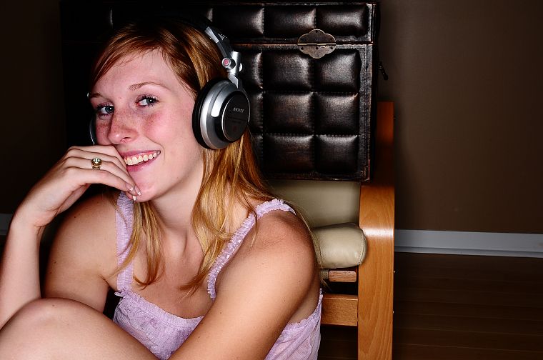 headphones, women, redheads - desktop wallpaper