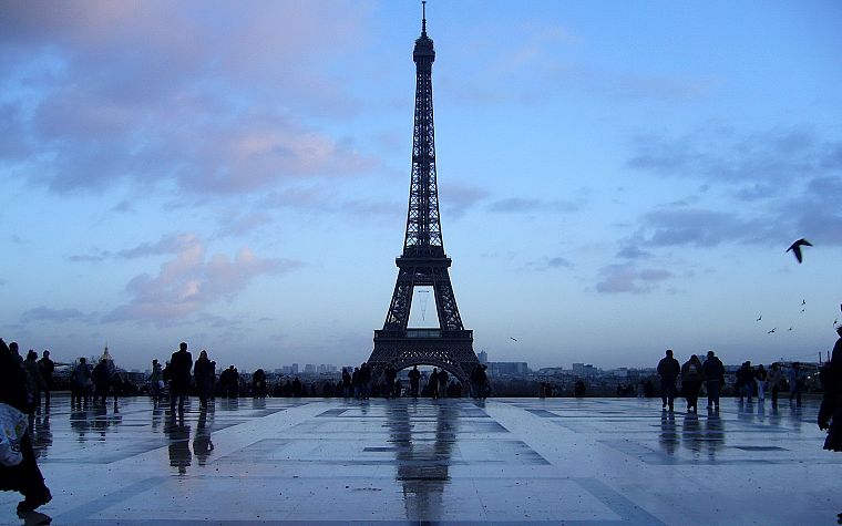 Eiffel Tower, Paris, sunset, rain, France - desktop wallpaper