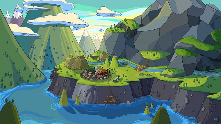 mountains, landscapes, illustrations, Adventure Time, rivers - desktop wallpaper