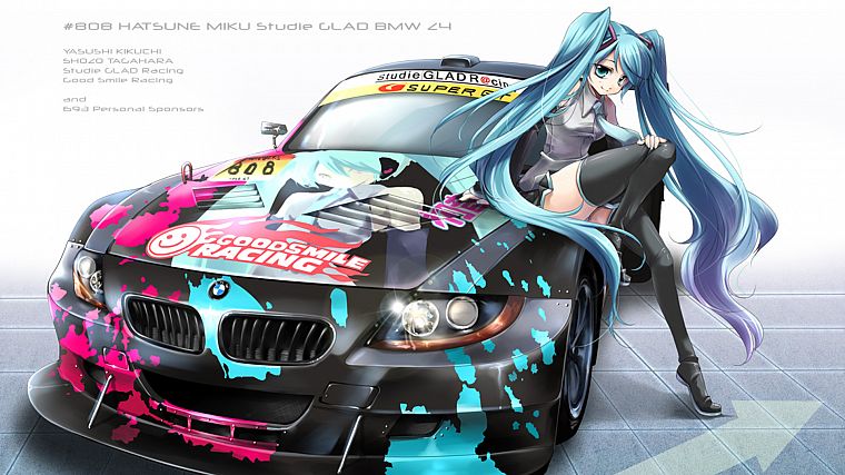 BMW, Vocaloid, Hatsune Miku, cars, tie, long hair, anime girls, detached sleeves - desktop wallpaper