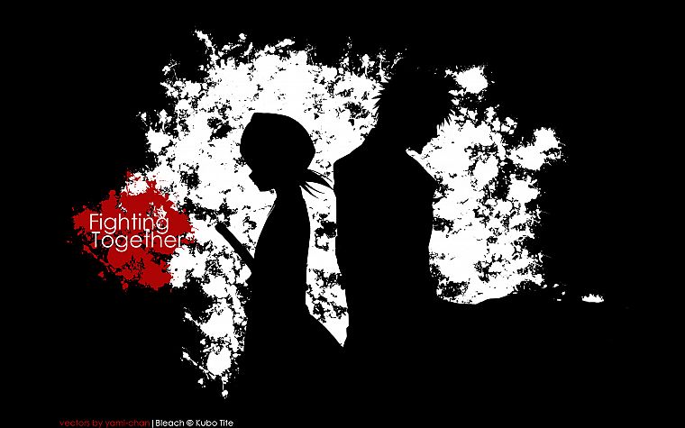 Bleach, Kurosaki Ichigo, silhouettes, Kuchiki Rukia - desktop wallpaper