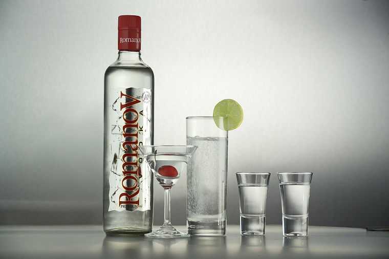 vodka, bottles, alcohol, liquor, gray background - desktop wallpaper