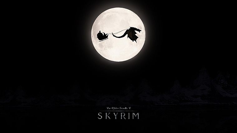 black, dragons, Moon, Santa Claus, Santa, The Elder Scrolls V: Skyrim - desktop wallpaper