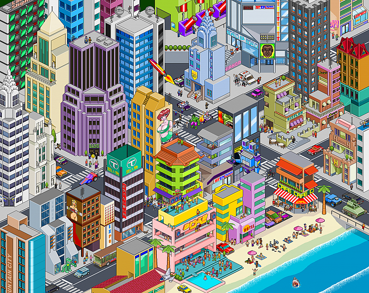 Batman, Robin, cityscapes, architecture, buildings, pixel art, isometric - desktop wallpaper