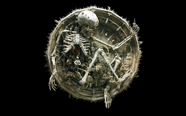 sculptures, skeletons, kris kuksi, black background - desktop wallpaper