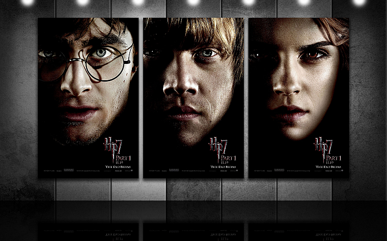 Emma Watson, Harry Potter, Harry Potter and the Deathly Hallows, Daniel Radcliffe, Rupert Grint, Hermione Granger, movie posters, Ron Weasley, faces, men with glasses - desktop wallpaper