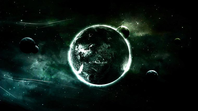 green, outer space, planets - desktop wallpaper
