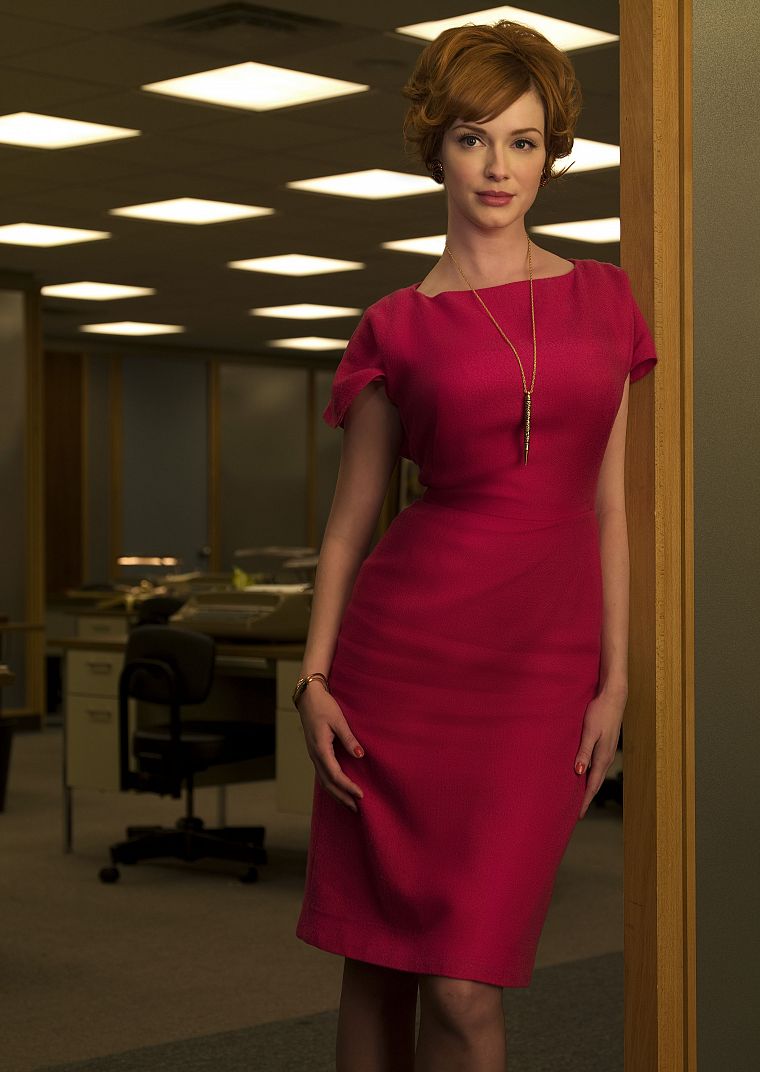 women, redheads, Christina Hendricks, Mad Men, office, red dress - desktop wallpaper