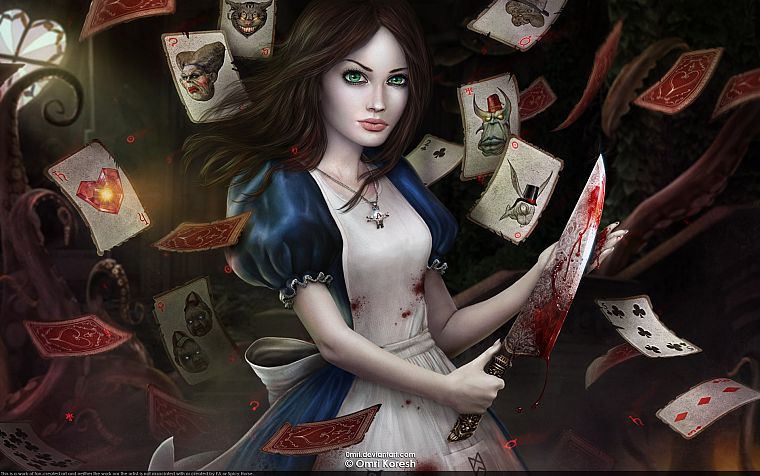 cards, blood, knives, Alice: Madness Returns, American McGees Alice - desktop wallpaper