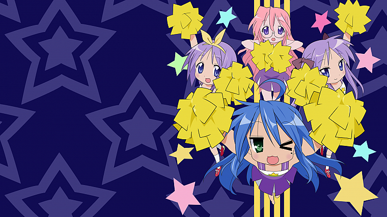 Lucky Star, Hiiragi Kagami, Hiiragi Tsukasa, Takara Miyuki, cheerleaders, Izumi Konata - desktop wallpaper