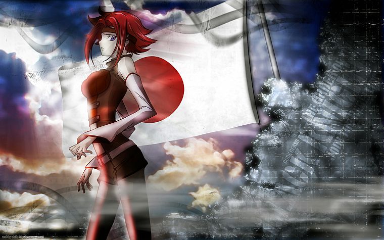 Japan, Code Geass, redheads, flags, Stadtfeld Kallen - desktop wallpaper