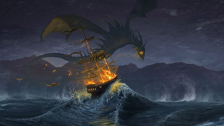fantasy, dragons, ships - desktop wallpaper