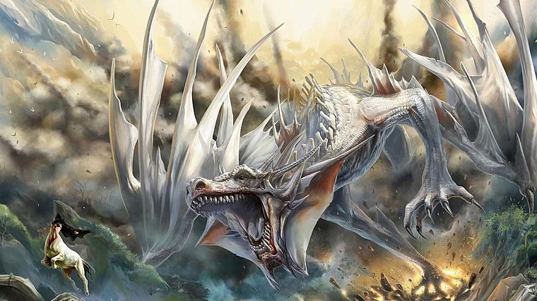 dragons, destruction, fantasy art, centaur - desktop wallpaper