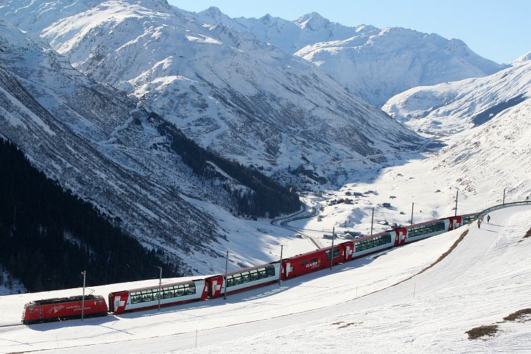 mountains, winter, snow, trains, Glacier Express - desktop wallpaper