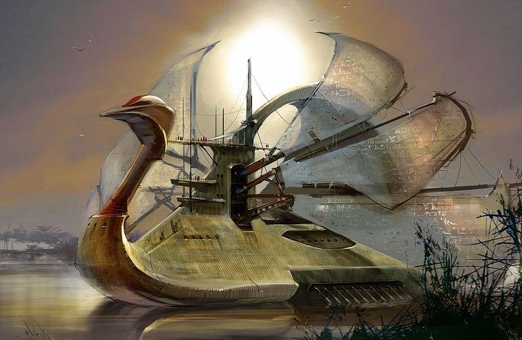 ships, swans, surreal, fantasy art, sails, Daniel Dociu - desktop wallpaper