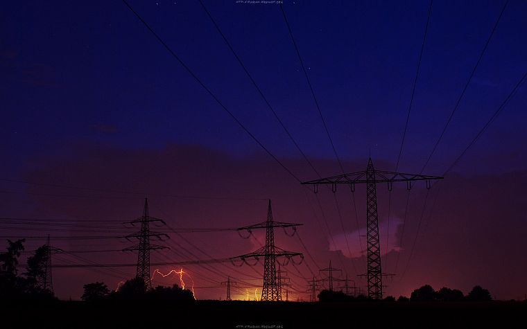 sunrise, power lines - desktop wallpaper