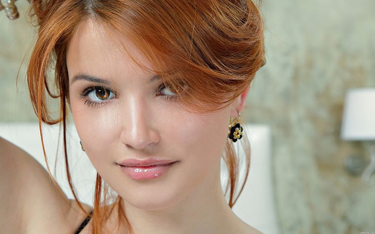 women, close-up, redheads, brown eyes, faces, Violla A - desktop wallpaper