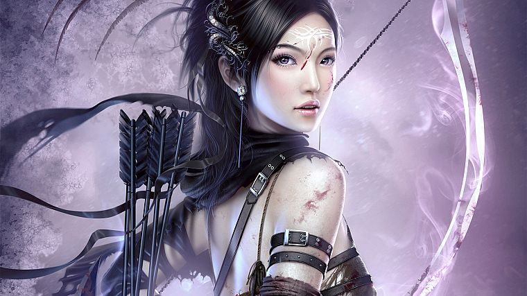 women, archers, Chinese, Asians, Mario Wibisono, arrows, anime girls, bow (weapon) - desktop wallpaper