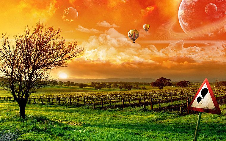 landscapes, hot air balloons, photo manipulation - desktop wallpaper