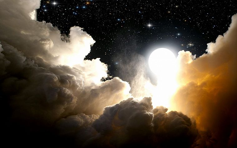 clouds, Sun, outer space, Moon, illuminated - desktop wallpaper